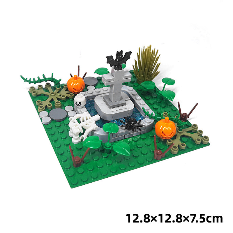 Halloween MOC Figurine, Small Particle Ghost Skull Cemetery Scene, Halloween DIY Figurine Toy
