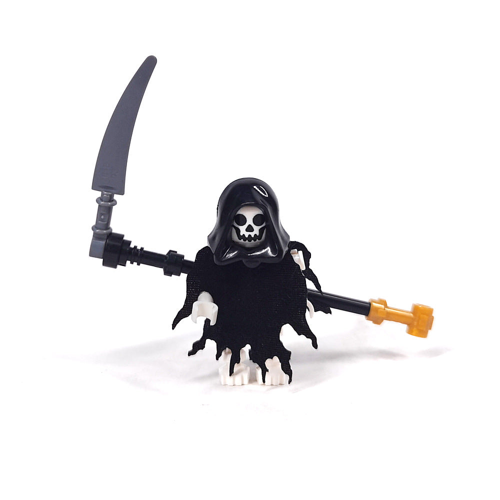 Halloween Skeleton Figurines, Ghost and Death God Figures, Cemetery Building Block Scenes Figurines