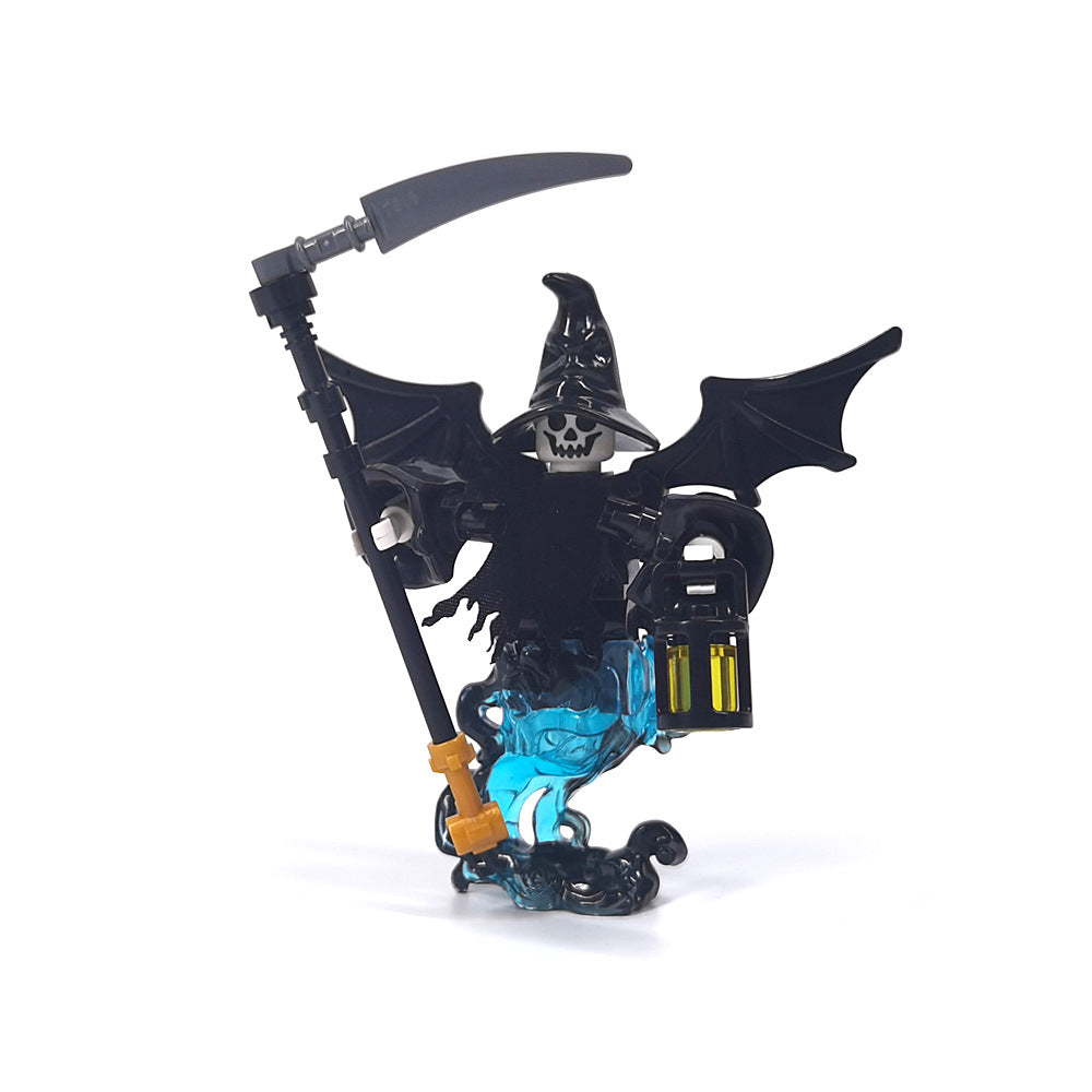 Halloween Skeleton Figurines, Ghost and Death God Figures, Cemetery Building Block Scenes Figurines