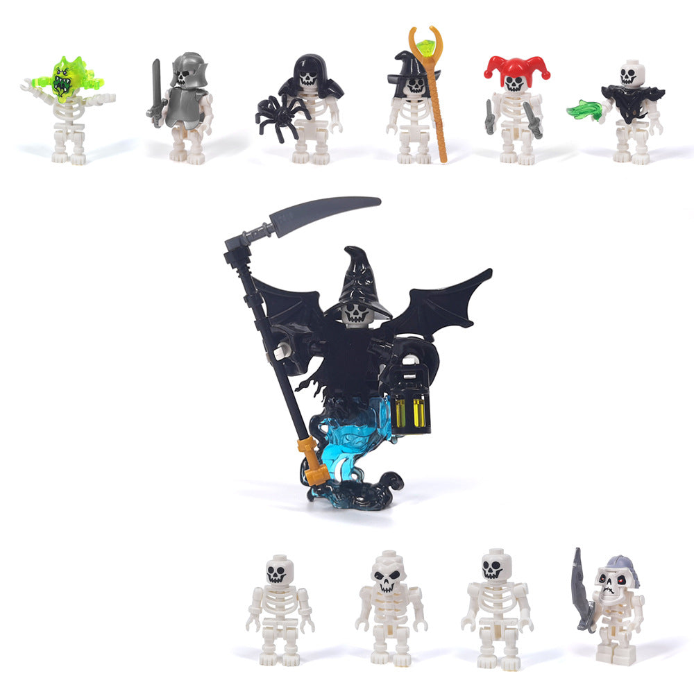 Halloween Skeleton Figurines, Ghost and Death God Figures, Cemetery Building Block Scenes Figurines