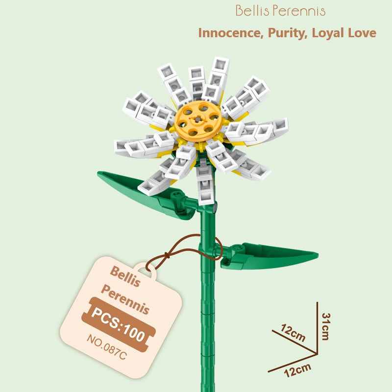 Intelligent Small Particle Assembly Building Blocks in the Shape of Flowers, Compatible with Realistic Everlasting Flowers, Best Birthday and Christmas Gift