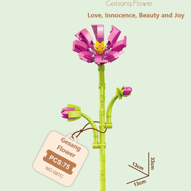 Intelligent Small Particle Assembly Building Blocks in the Shape of Flowers, Compatible with Realistic Everlasting Flowers, Best Birthday and Christmas Gift