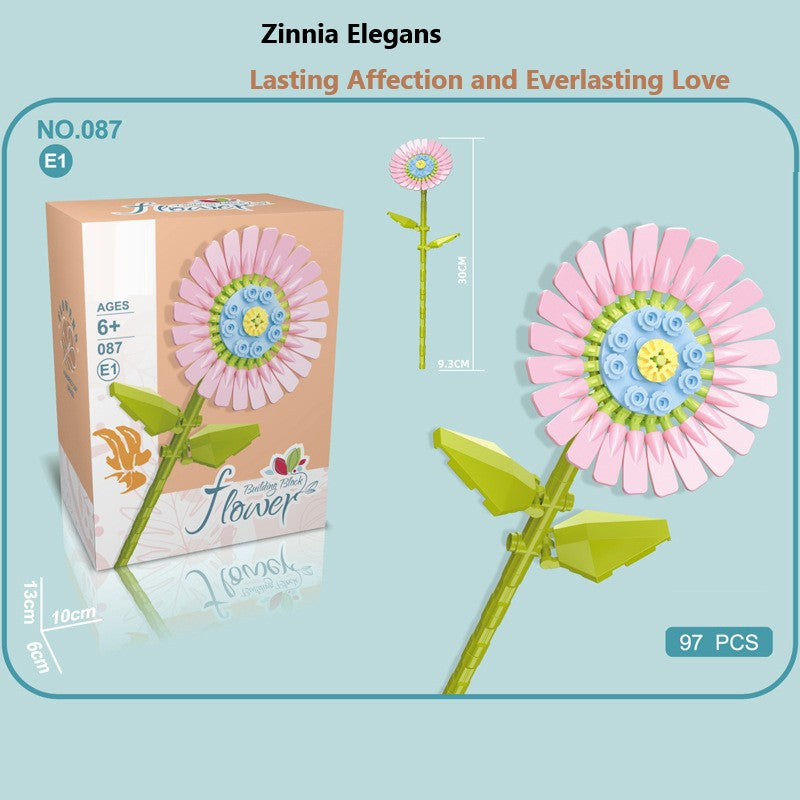 Intelligent Small Particle Assembly Building Blocks in the Shape of Flowers, Compatible with Realistic Everlasting Flowers, Best Birthday and Christmas Gift