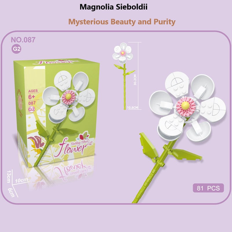 Intelligent Small Particle Assembly Building Blocks in the Shape of Flowers, Compatible with Realistic Everlasting Flowers, Best Birthday and Christmas Gift