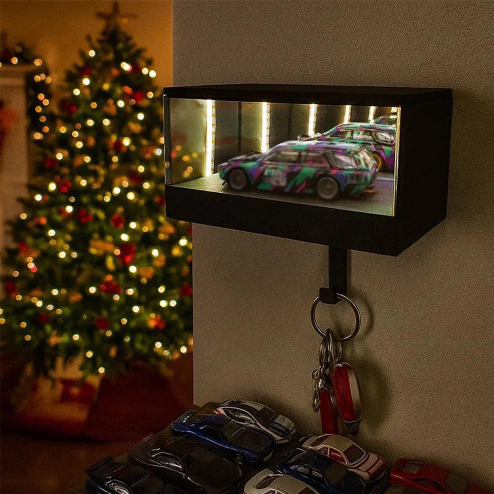 Infinitys Garage Key Hanger, LED Model Car Display Box, Wall-Mounted 3D Printed Garage Key Holder