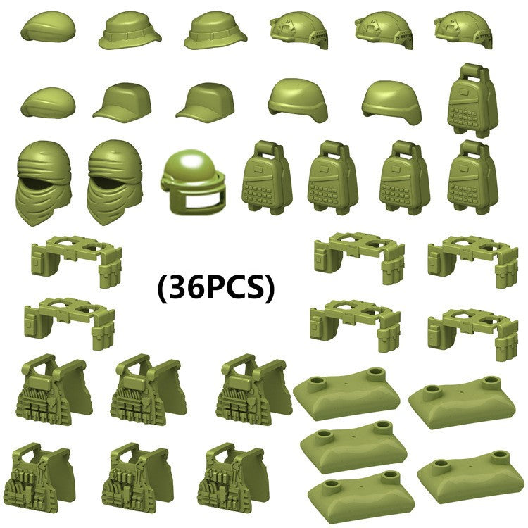 Moc Figure Accessories, Military Gear Bags, Helmets, Vests, Sandbags, And Small Building Block Accessories