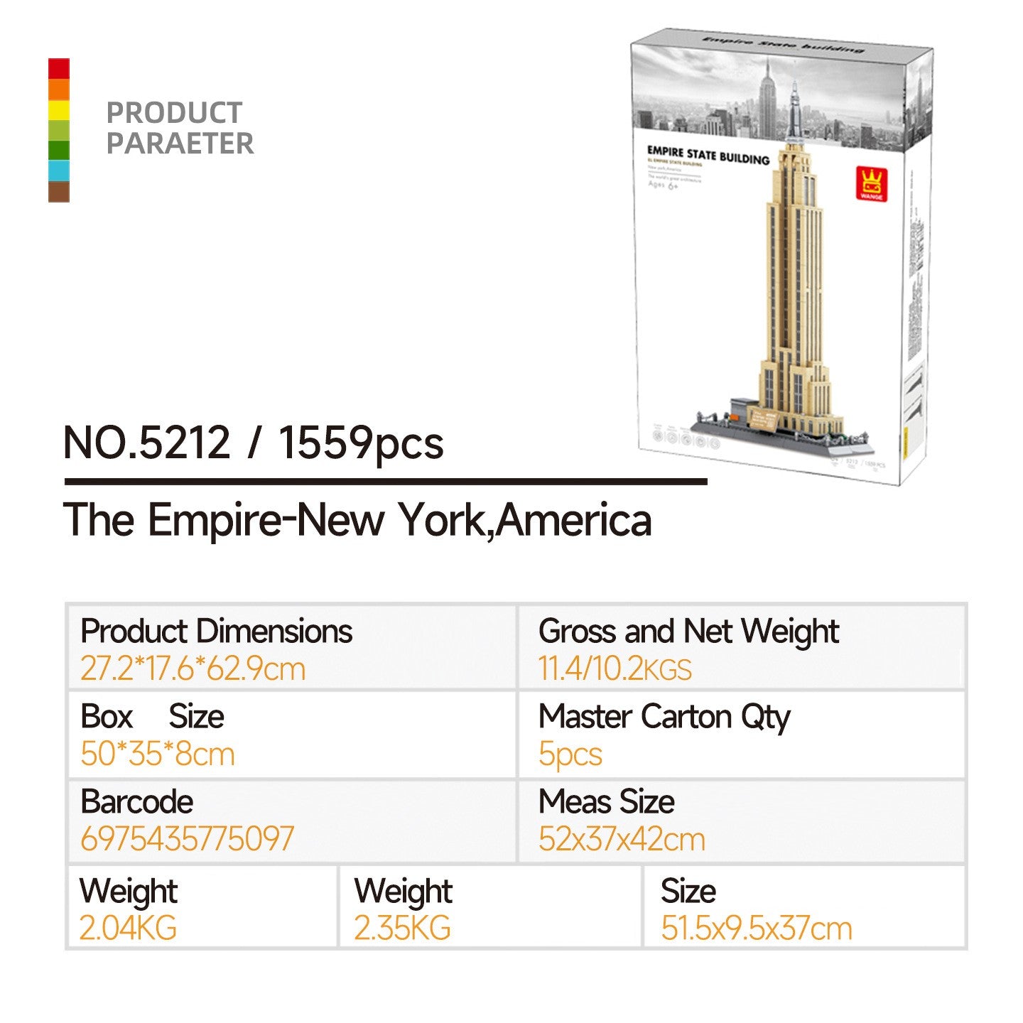 Wangge-5212 American New York Empire State Building Set, Compatible with Small Particle Building Toys, Best Building Gifts for Men