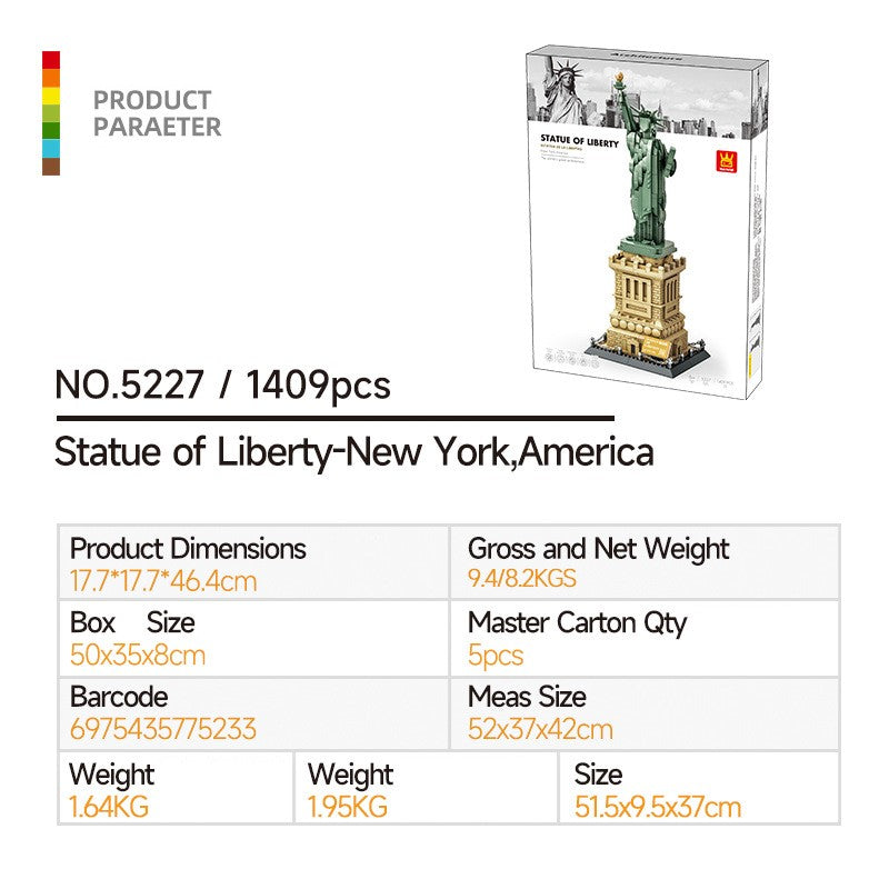 Wange 5227 Statue of Liberty Building Blocks Set, Compatible with Small-Particle Adult Assembly Models