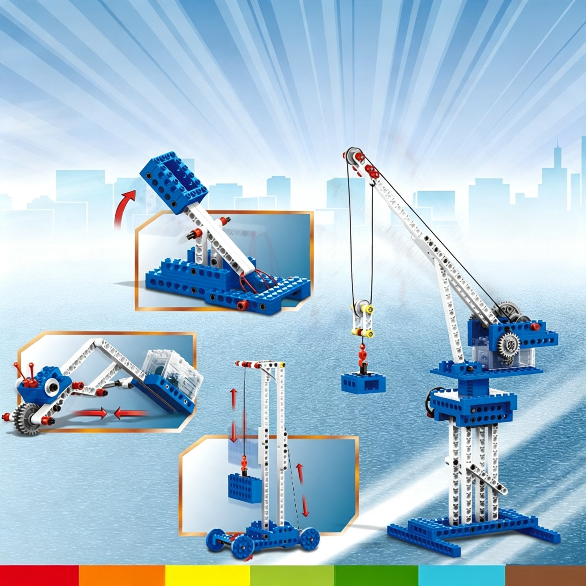 Compatible With Small-Particle Motorized Building Sets, 4-In-1 STEM Buildable Crane Toy - SKU - OurGobricks