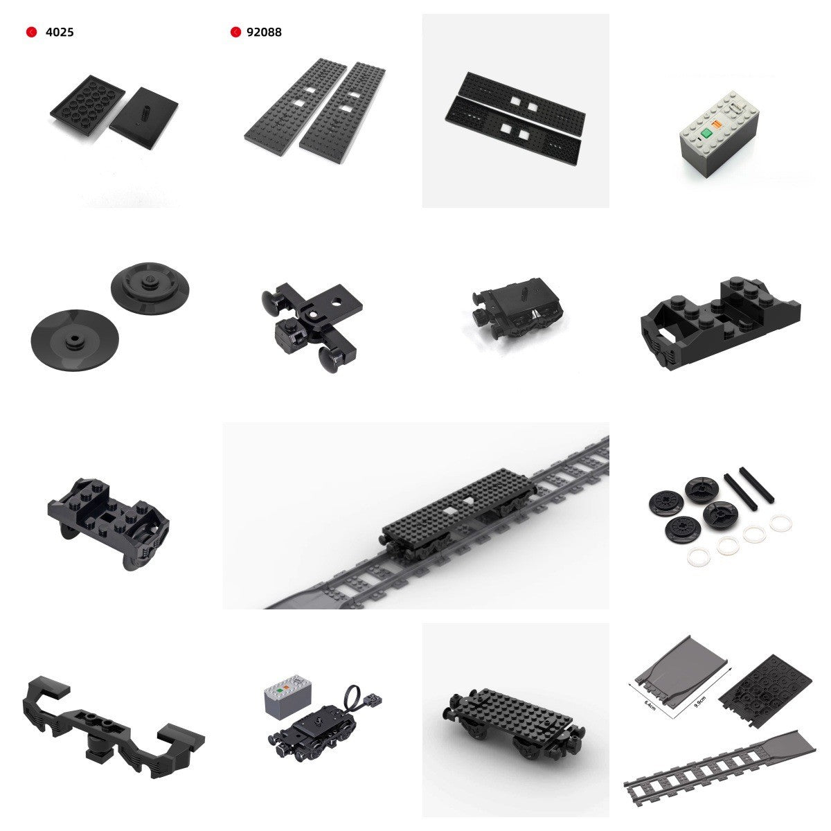 Compatible Train Parts, Train Wheels (2878, 57051, 57878, 1687, 92088), Wheel Mounts, and Chassis.	