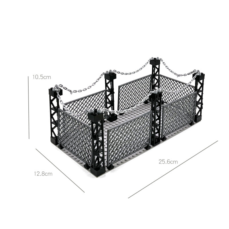 Chain Military Fence, Dinosaur Protective Net, Small Particle Building Block MOC Scene
