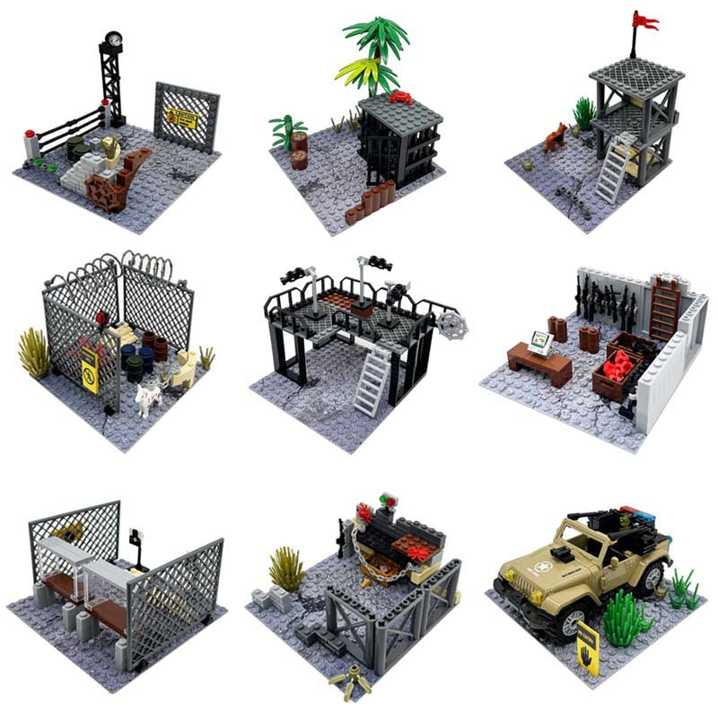 MOC Military Base Scene, Sentry Post and Shooting Range Set, DIY Assembled Small Particle Building Block Scene