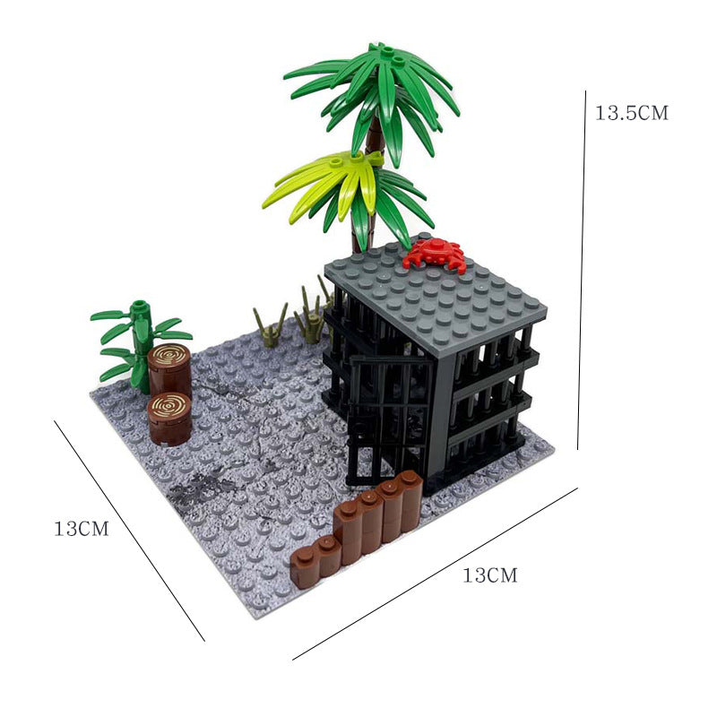 MOC Military Base Scene, Sentry Post and Shooting Range Set, DIY Assembled Small Particle Building Block Scene