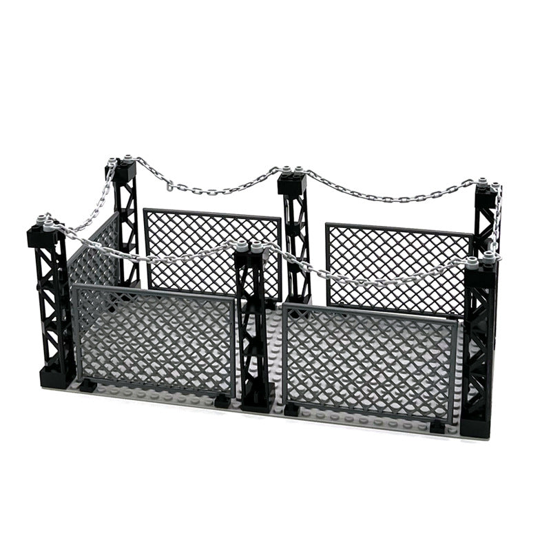 Chain Military Fence, Dinosaur Protective Net, Small Particle Building Block MOC Scene