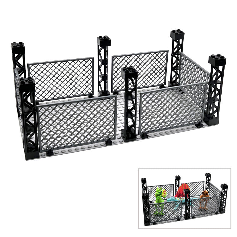 Chain Military Fence, Dinosaur Protective Net, Small Particle Building Block MOC Scene