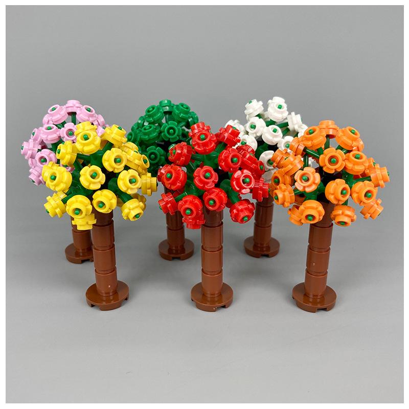 MOC Home Garden Scene Parts Set, Flower and Tree Plant Building Block Set, Wedding Courtyard Scene