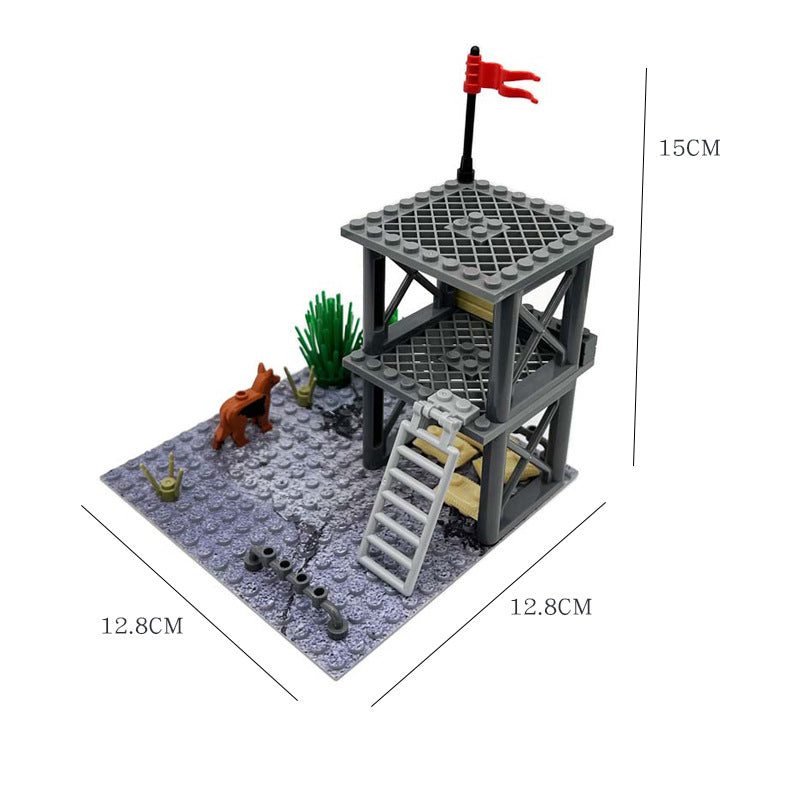 MOC Military Base Scene, Sentry Post and Shooting Range Set, DIY Assembled Small Particle Building Block Scene