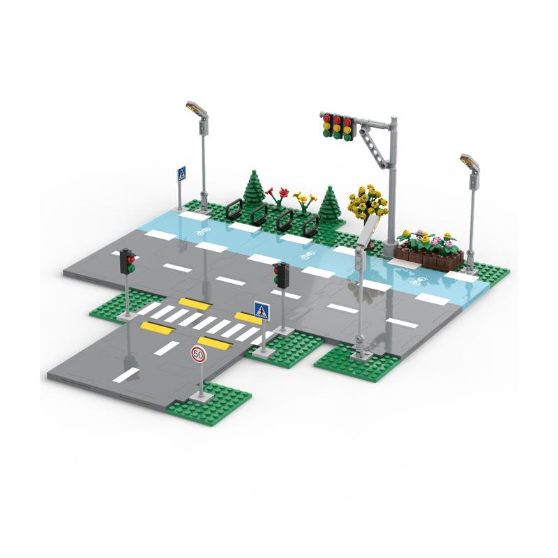 Moc Compatible Small-Particle Building Blocks, City Street Scene Building Block Set, Road Base Plate Street Scene Highway Plate Parts