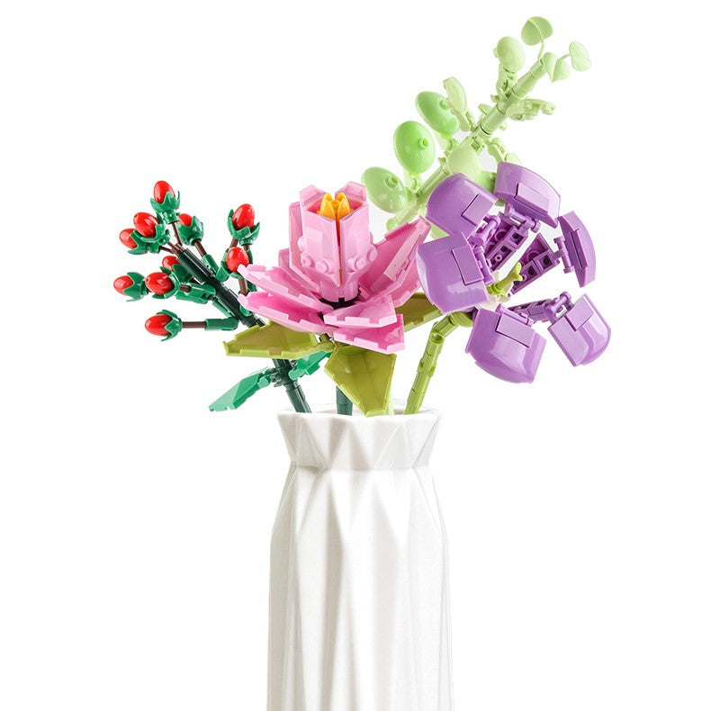 Intelligent Small Particle Assembly Building Blocks in the Shape of Flowers, Compatible with Realistic Everlasting Flowers, Best Birthday and Christmas Gift