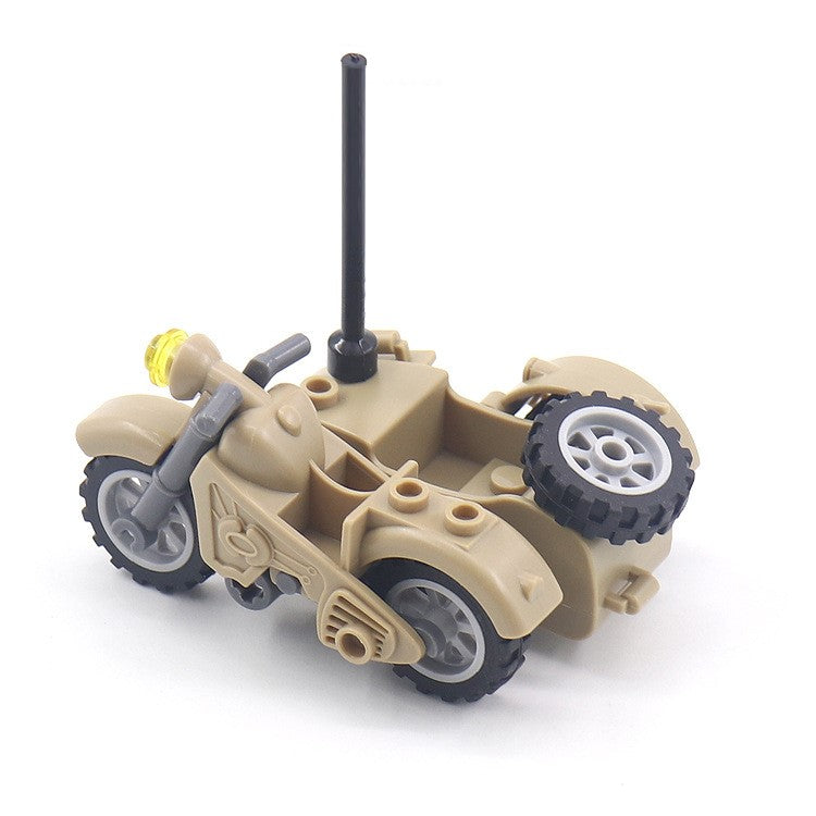 Military-themed three-wheeled motorcycles, multi-colored three-wheeled motorcycle series, compatible with building block accessories.